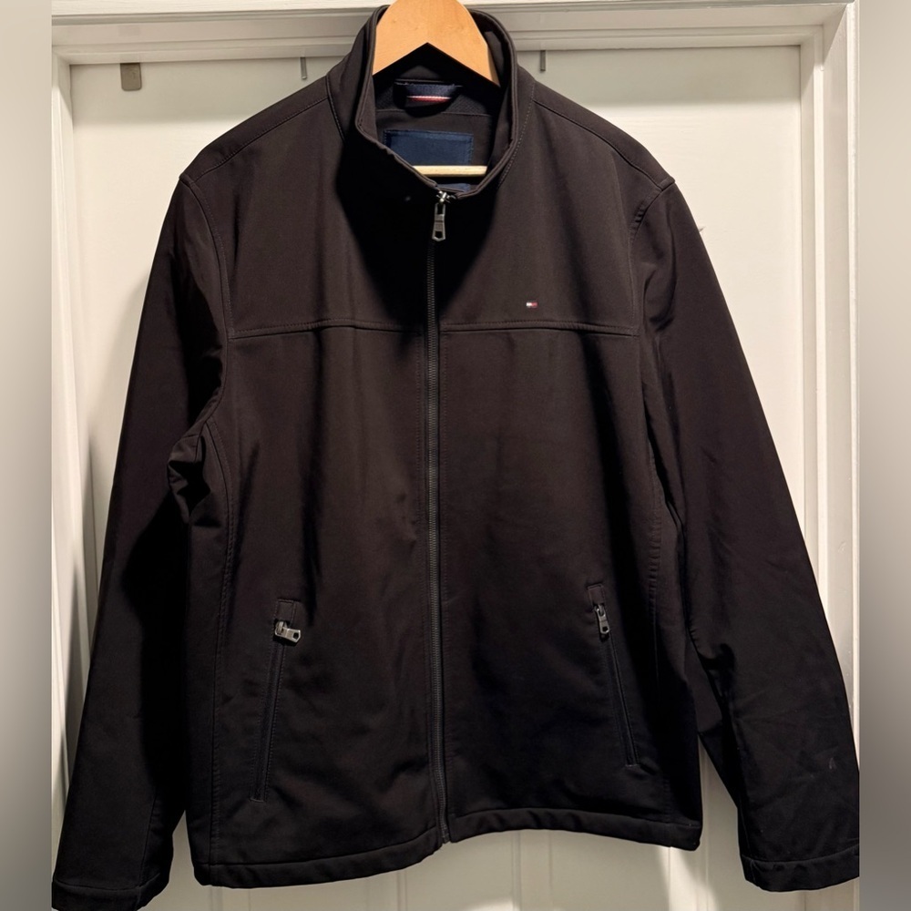 Tommy Hilfiger Men’s Softshell Jacket Black Full Zip Stretch Large L